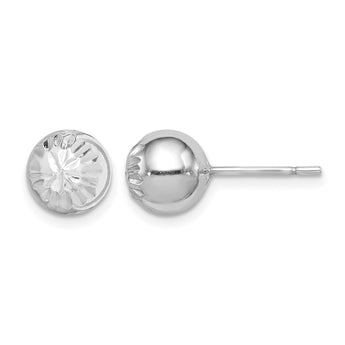 Sterling Silver Rhod-plated Diamond Cut 8mm Ball Post Earrings - Birthstone Company