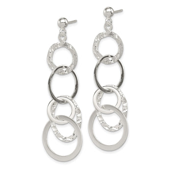Sterling Silver Polished and Hammered Circles Post Dangle Earrings