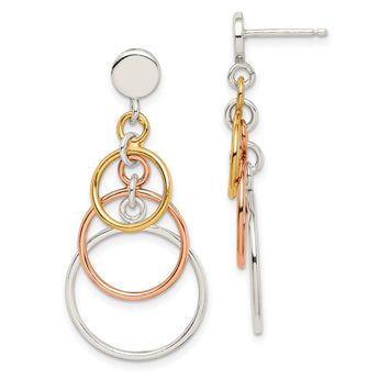 Sterling Silver & Flash Yellow & Rose Gold-plated Circle Post Dangle Earrin