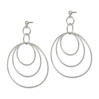 Sterling Silver Polished & Textured Large Circles Post Dangle Earrings