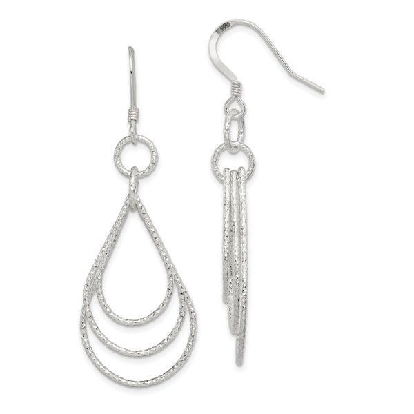 Sterling Silver Textured Teardrops Dangle Earrings