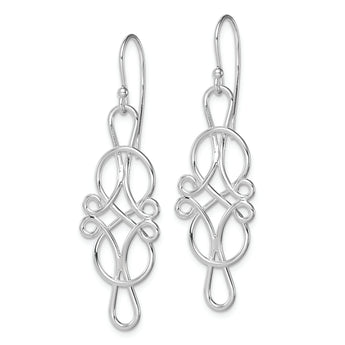 Sterling Silver Rhodium-plated Fancy Knot Design Dangle Earrings