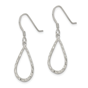 Sterling Silver Polished & D/C Teardrop Dangle Shepherd Hook Earrings