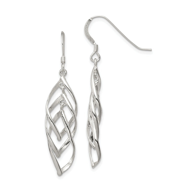 Sterling Silver Polished Fancy Twisted  & Intertwined Dangle Earrings