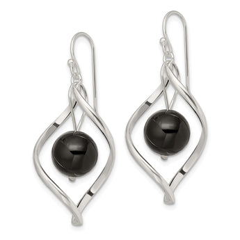 Sterling Silver Polished Onyx Twisted Dangle Earrings - Birthstone Company