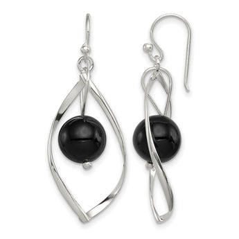 Sterling Silver Polished Onyx Twisted Dangle Earrings - Birthstone Company
