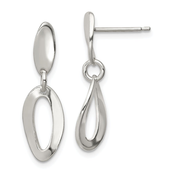 Sterling Silver Polished Curved Oval Post Dangle Earrings