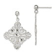 Sterling Silver Polished & Diamond-cut Filigree Square Post Dangle Earrings