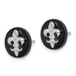 Sterling Silver Rhodium-plated CZ Fleur de Lis Onyx Circle Stud Earrings - Birthstone Company