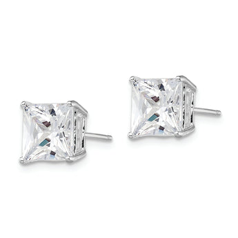 Sterling Silver Rhodium-plated Polished Square 8mm CZ Stud Earrings