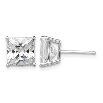 Sterling Silver Rhodium-plated Polished Square 8mm CZ Stud Earrings - Birthstone Company