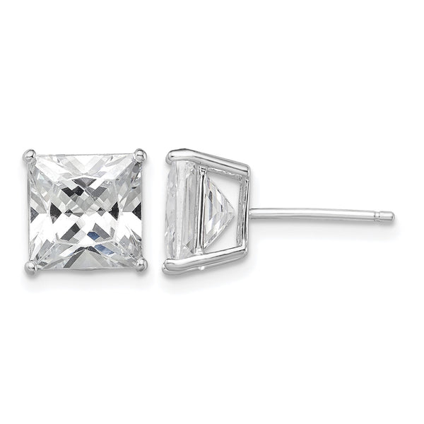 Sterling Silver Rhodium-plated Polished Square 8mm CZ Stud Earrings - Birthstone Company