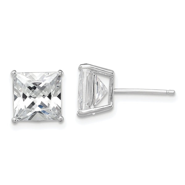 Sterling Silver Rhodium-plated Polished Square 8mm CZ Stud Earrings