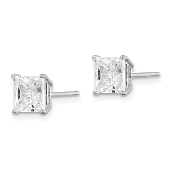 Sterling Silver Rhodium-plated Polished Square 6mm CZ Stud Earrings - Birthstone Company