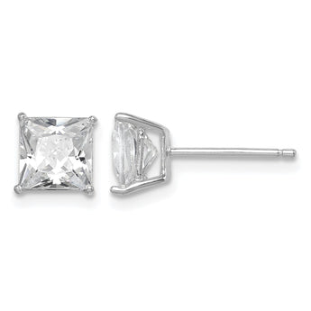 Sterling Silver Rhodium-plated Polished Square 6mm CZ Stud Earrings - Birthstone Company