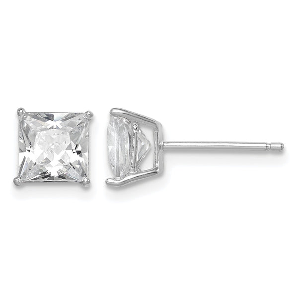 Sterling Silver Rhodium-plated Polished Square 6mm CZ Stud Earrings - Birthstone Company