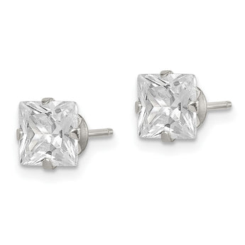Sterling Silver Polished Princess 6mm CZ Snap Set Stud Earrings - Birthstone Company