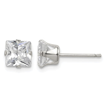 Sterling Silver Polished Princess 6mm CZ Snap Set Stud Earrings - Birthstone Company