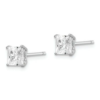 Sterling Silver Rhodium-plated Polished Square 5mm CZ Stud Earrings