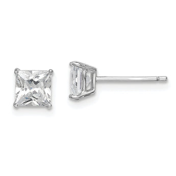 Sterling Silver Rhodium-plated Polished Square 5mm CZ Stud Earrings