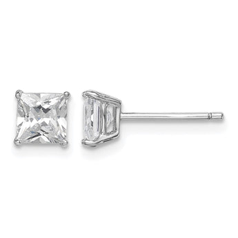 Sterling Silver Rhodium-plated Polished Square 5mm CZ Stud Earrings - Birthstone Company