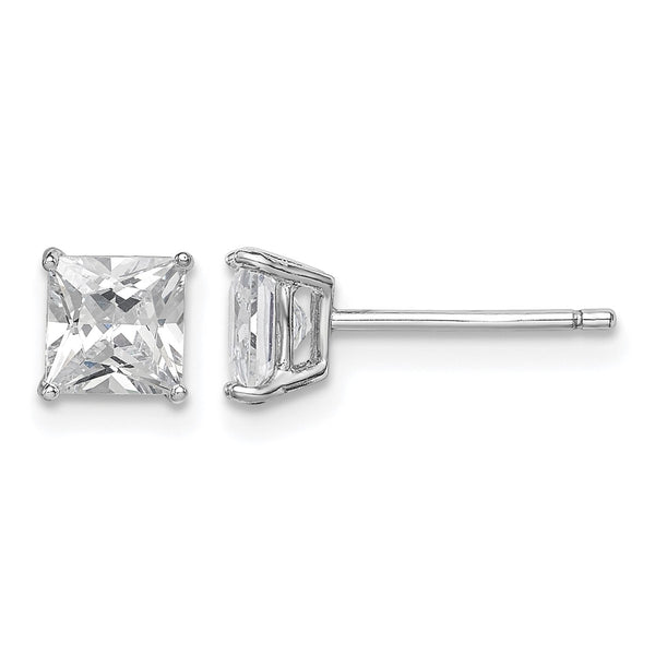 Sterling Silver Rhodium-plated Polished Square 5mm CZ Stud Earrings - Birthstone Company