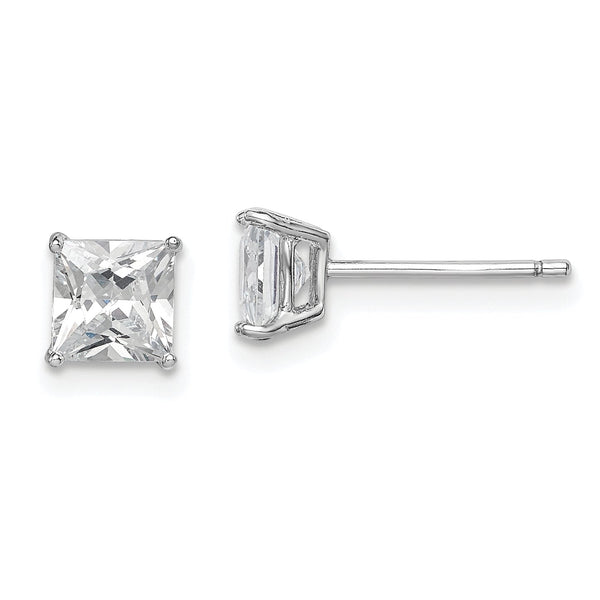 Sterling Silver Rhodium-plated Polished Square 5mm CZ Stud Earrings