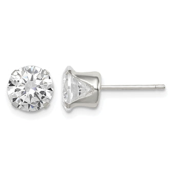 Sterling Silver Polished Round 7mm CZ Snap Set Stud Earrings - Birthstone Company