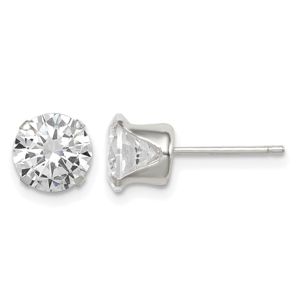Sterling Silver Polished Round 7mm CZ Snap Set Stud Earrings - Birthstone Company