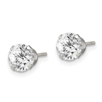 Sterling Silver Polished Round 6mm CZ Snap Set Stud Earrings - Birthstone Company