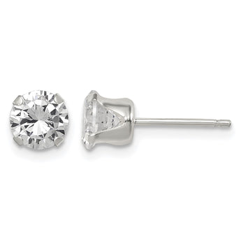 Sterling Silver Polished Round 6mm CZ Snap Set Stud Earrings - Birthstone Company