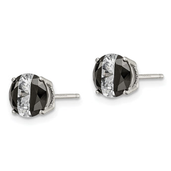 Sterling Silver RH-pltd Black/White 7mm Round CZ Basket Set Stud Earrings - Birthstone Company