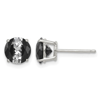 Sterling Silver RH-pltd Black/White 7mm Round CZ Basket Set Stud Earrings - Birthstone Company