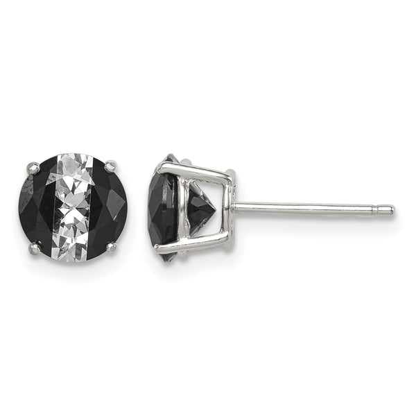 Sterling Silver RH-pltd Black/White 7mm Round CZ Basket Set Stud Earrings - Birthstone Company