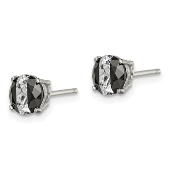Sterling Silver RH-pltd Black/White 6mm Round CZ Basket Set Stud Earrings