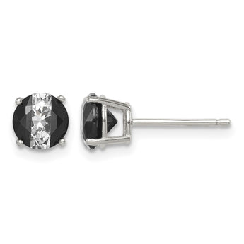 Sterling Silver RH-pltd Black/White 6mm Round CZ Basket Set Stud Earrings - Birthstone Company