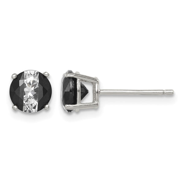Sterling Silver RH-pltd Black/White 6mm Round CZ Basket Set Stud Earrings - Birthstone Company