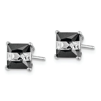 Sterling Silver RH-plated Black & White Square 6mm CZ Stud Earrings