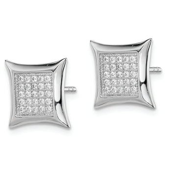 Sterling Silver Rhodium-plated Polished Pav‚ CZ Square Post Earrings