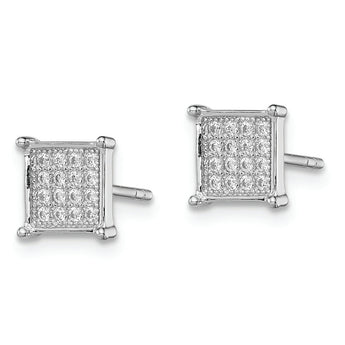 Sterling Silver Rhodium-plated Polished Pav‚ CZ Square Post Earrings