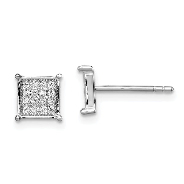 Sterling Silver Rhodium-plated Polished Pav‚ CZ Square Post Earrings