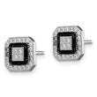 Sterling Silver RH-plated Black Enamel & Pav‚ CZ Square Halo Post Earrings - Birthstone Company