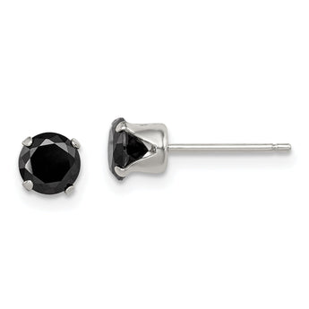 Sterling Silver Polished Black 5mm Round CZ Snap-in Set Stud Earrings
