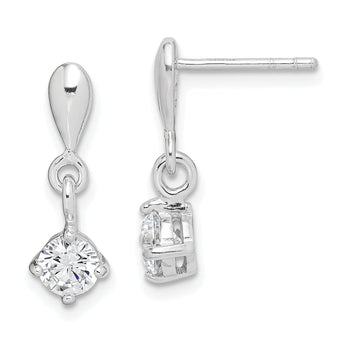 Sterling Silver Rhodium-plated Polished CZ Post Dangle Earrings