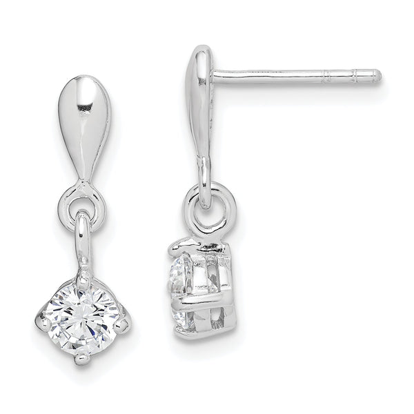 Sterling Silver Rhodium-plated Polished CZ Post Dangle Earrings