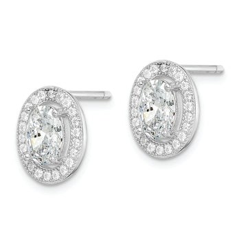 Sterling Silver Rhodium-plated Polished Pav‚ CZ Oval Post Earrings