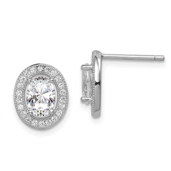 Sterling Silver Rhodium-plated Polished Pav‚ CZ Oval Post Earrings