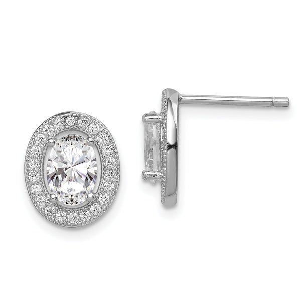 Sterling Silver Rhodium-plated Polished Pav‚ CZ Oval Post Earrings