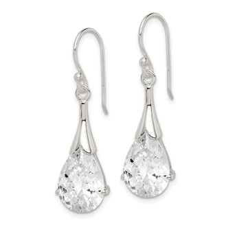 Sterling Silver Polished CZ Teardrop Dangle Earrings