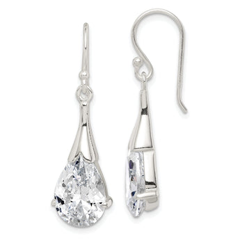 Sterling Silver Polished CZ Teardrop Dangle Earrings